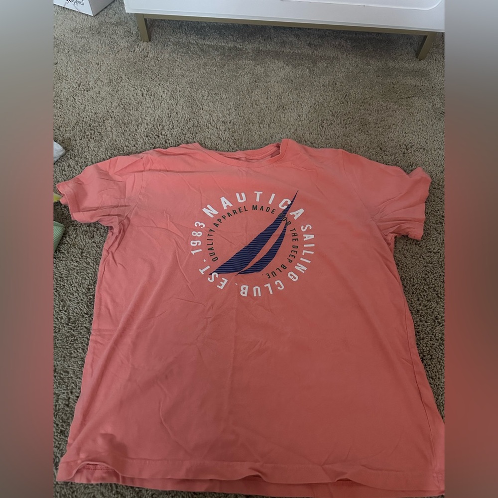 Nautica Peach Tee with Navy Logo